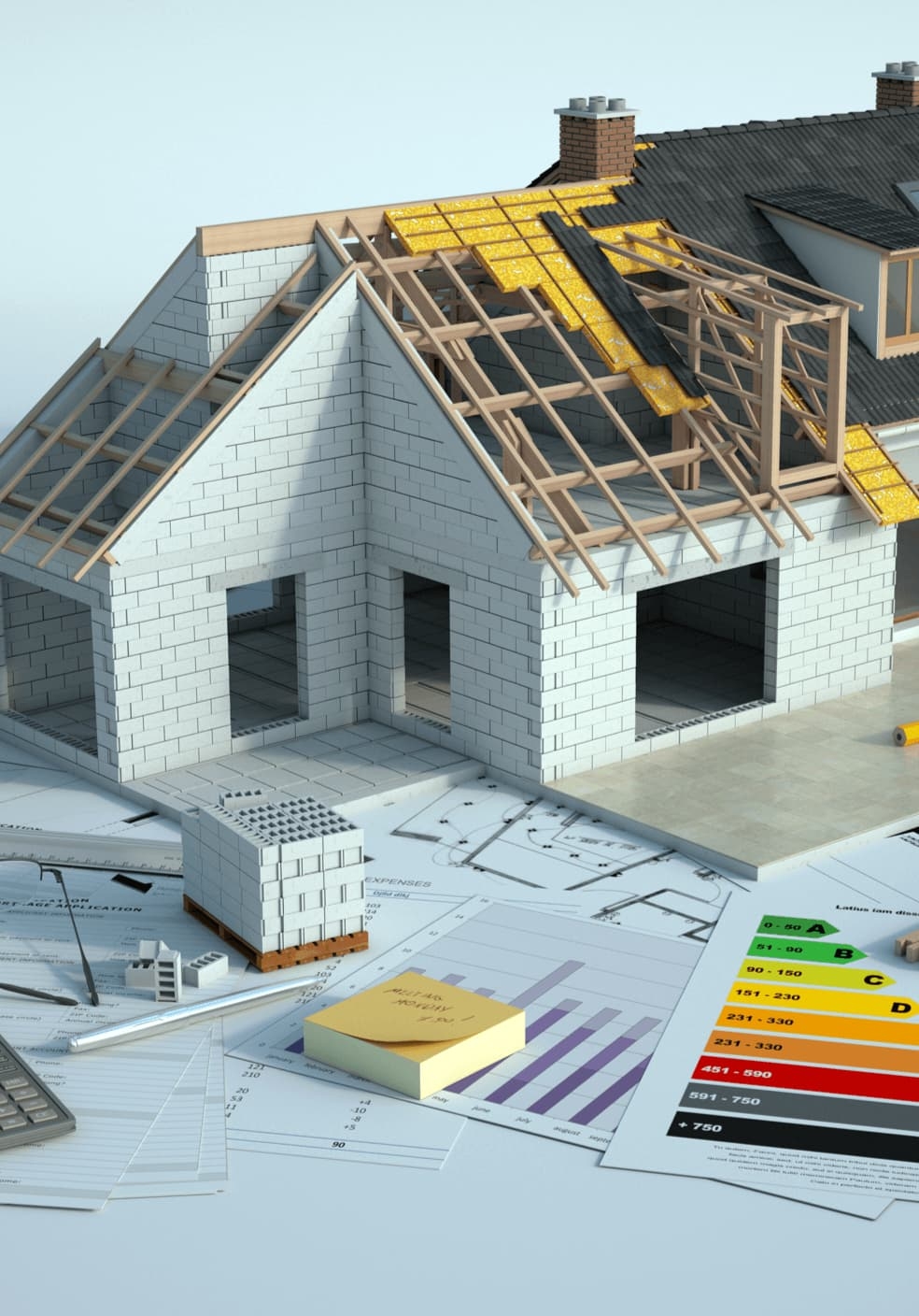 3D render of a miniature home being constructed on a table top